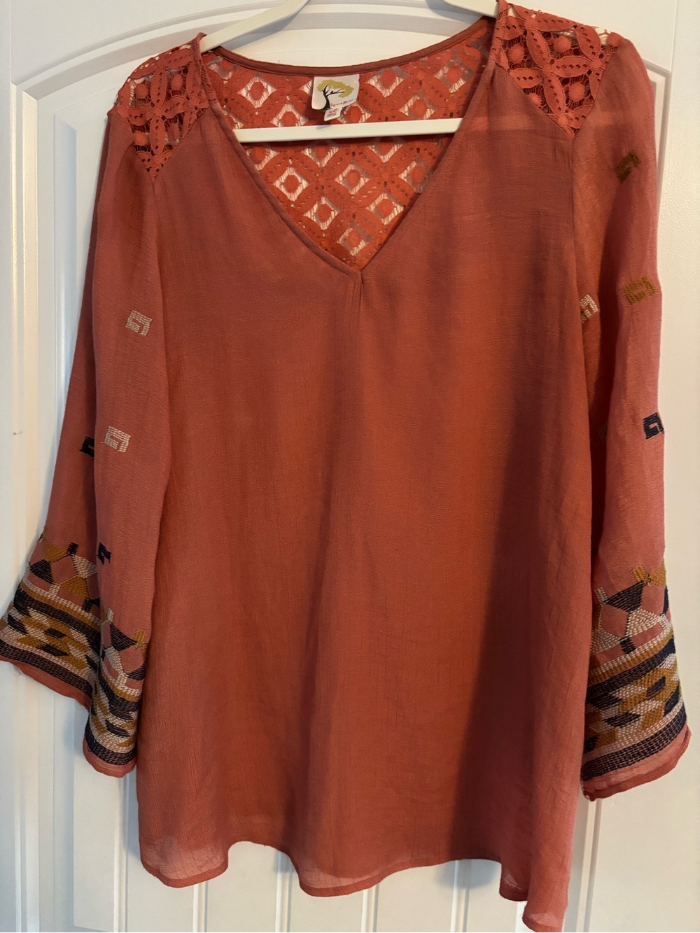 fig and flower Rust Embroidered V-Neck Tunic